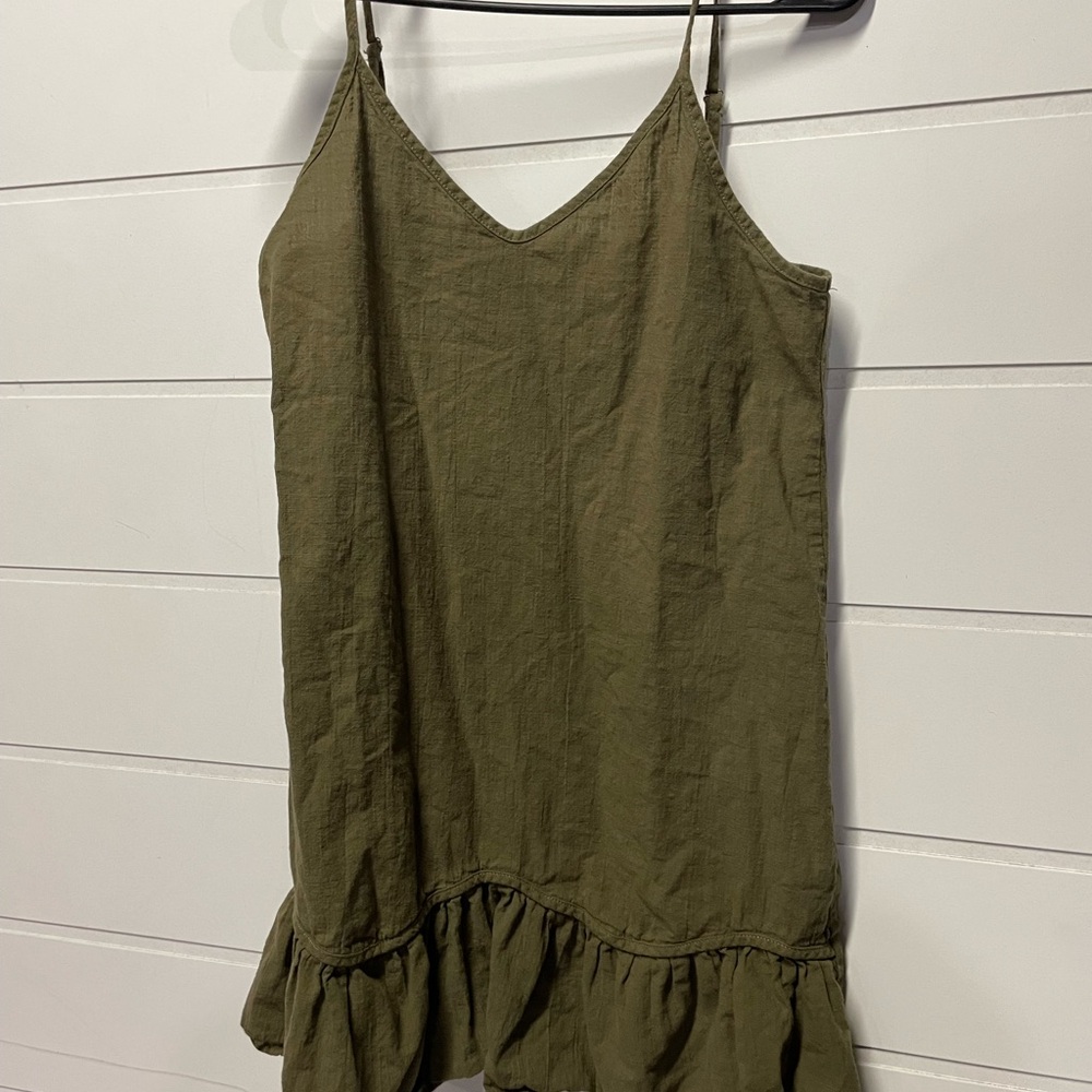 Olive Green Ruffle Hem Slip Dress